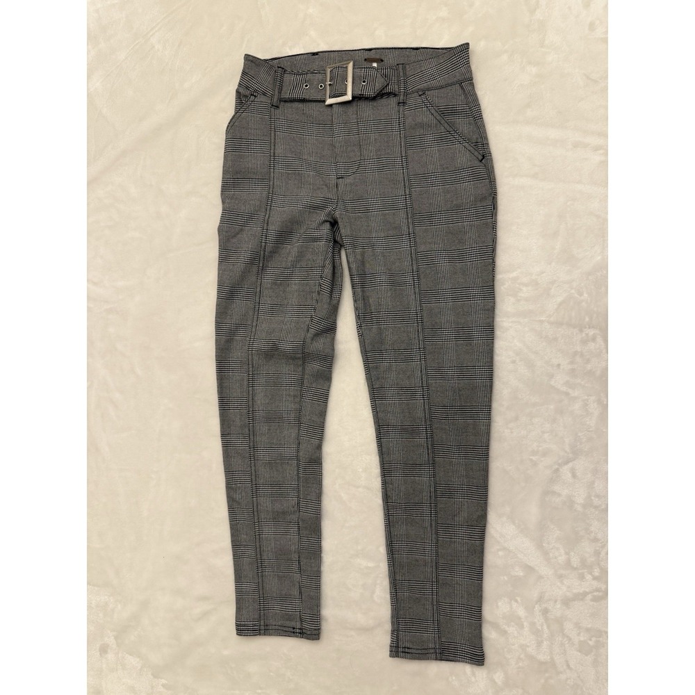 Free People Grey Glen Plaid Belted Slim Trousers High‎ Rise Pants Size 0